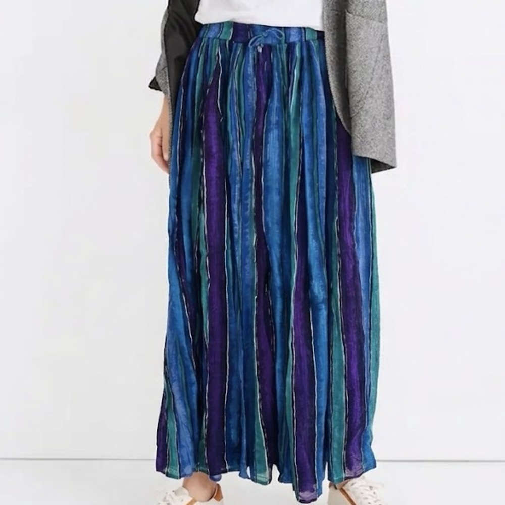 Vintage 80s Christine Parker Purple Blue Striped Midi Skirt Medium